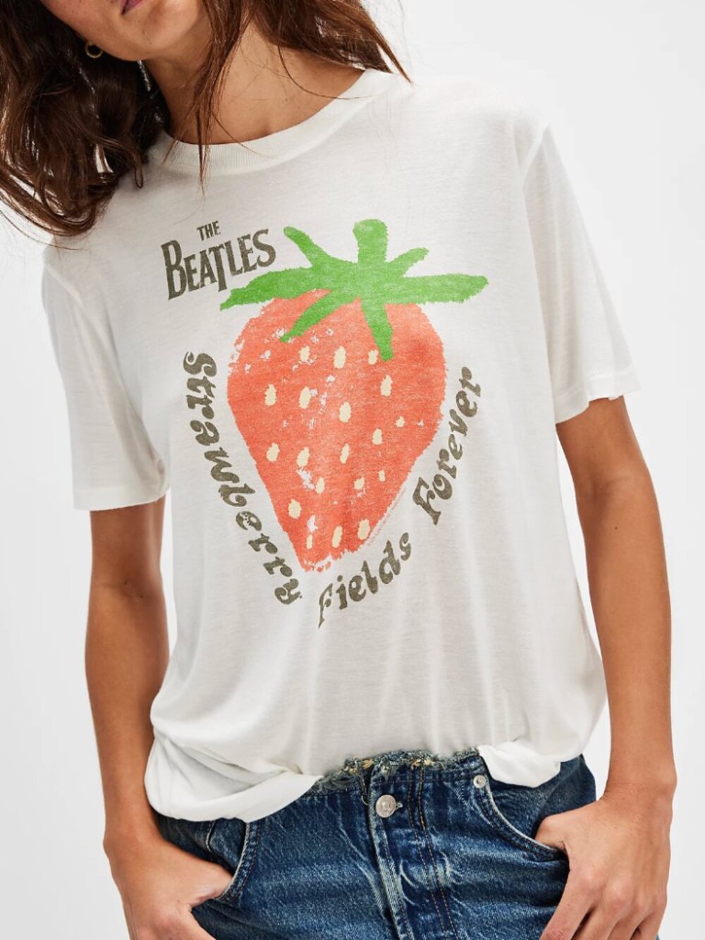 Junk Food The Beatles Strawberry Fields Tee XS Vintage White NWOT